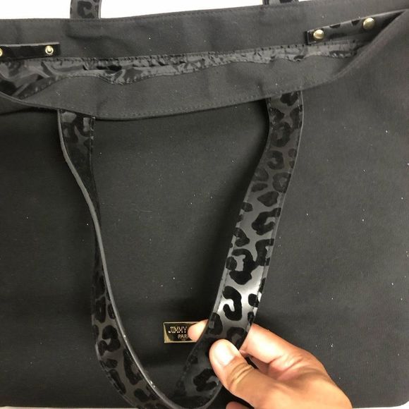 Jimmy Choo Parfums Black Nylon Leopard Double Handles Tote Bag Purse - Picture 4 of 13